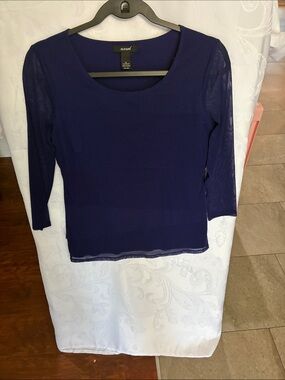 Alfani Navy Scoop Neck Long Sleeve Sheer Top